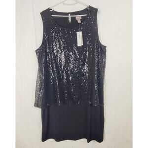 New Chicos black sparkle sequin layered high low dress Size 2/ Large Cocktail